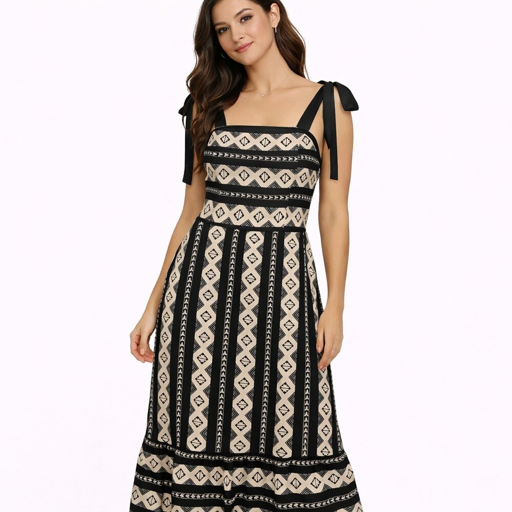 SHEIN black-and-white dress ribbon tie shoulder dress size Medium